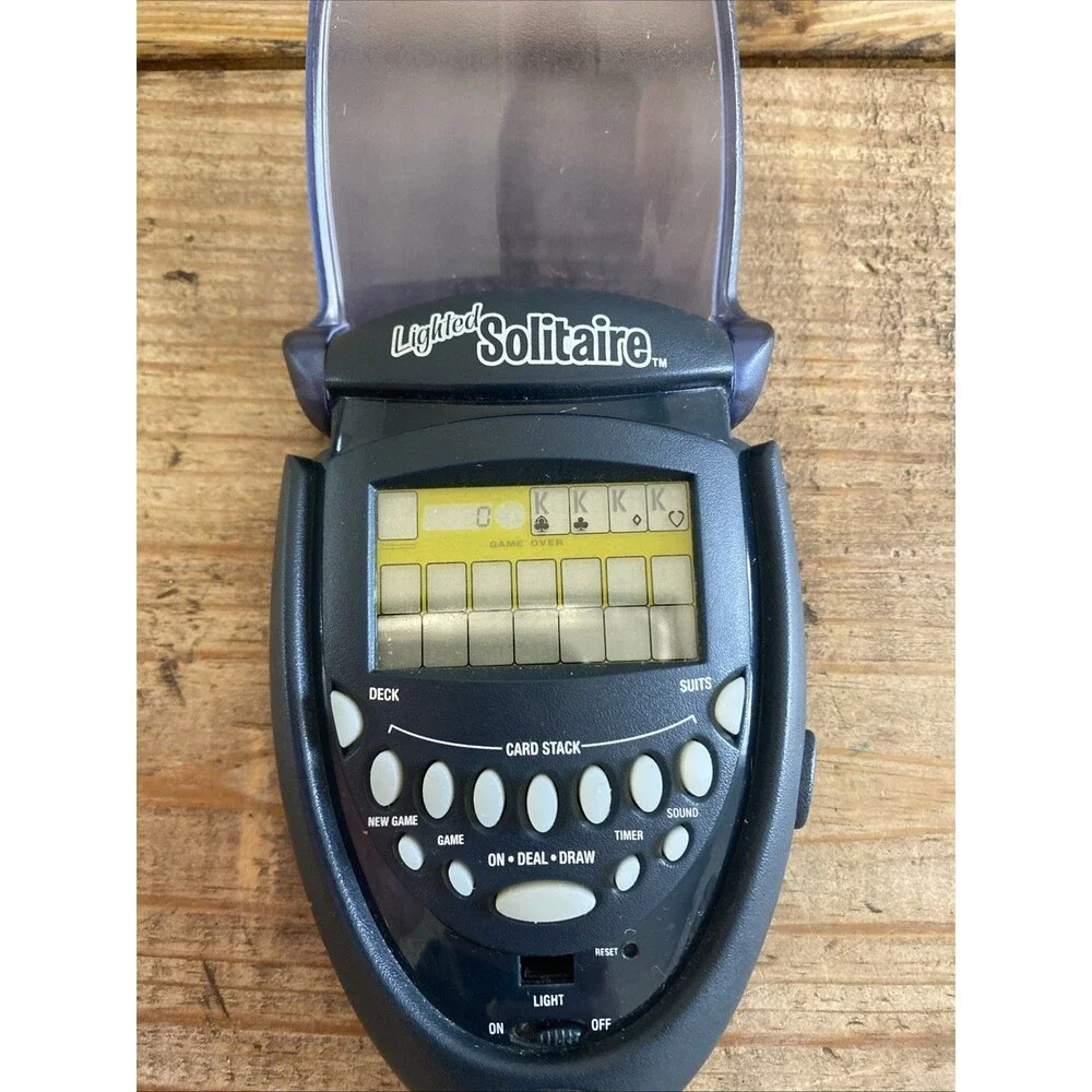 Radica 2003 Flip Top Lighted Solitaire Blue Handheld Electronic Game - Works